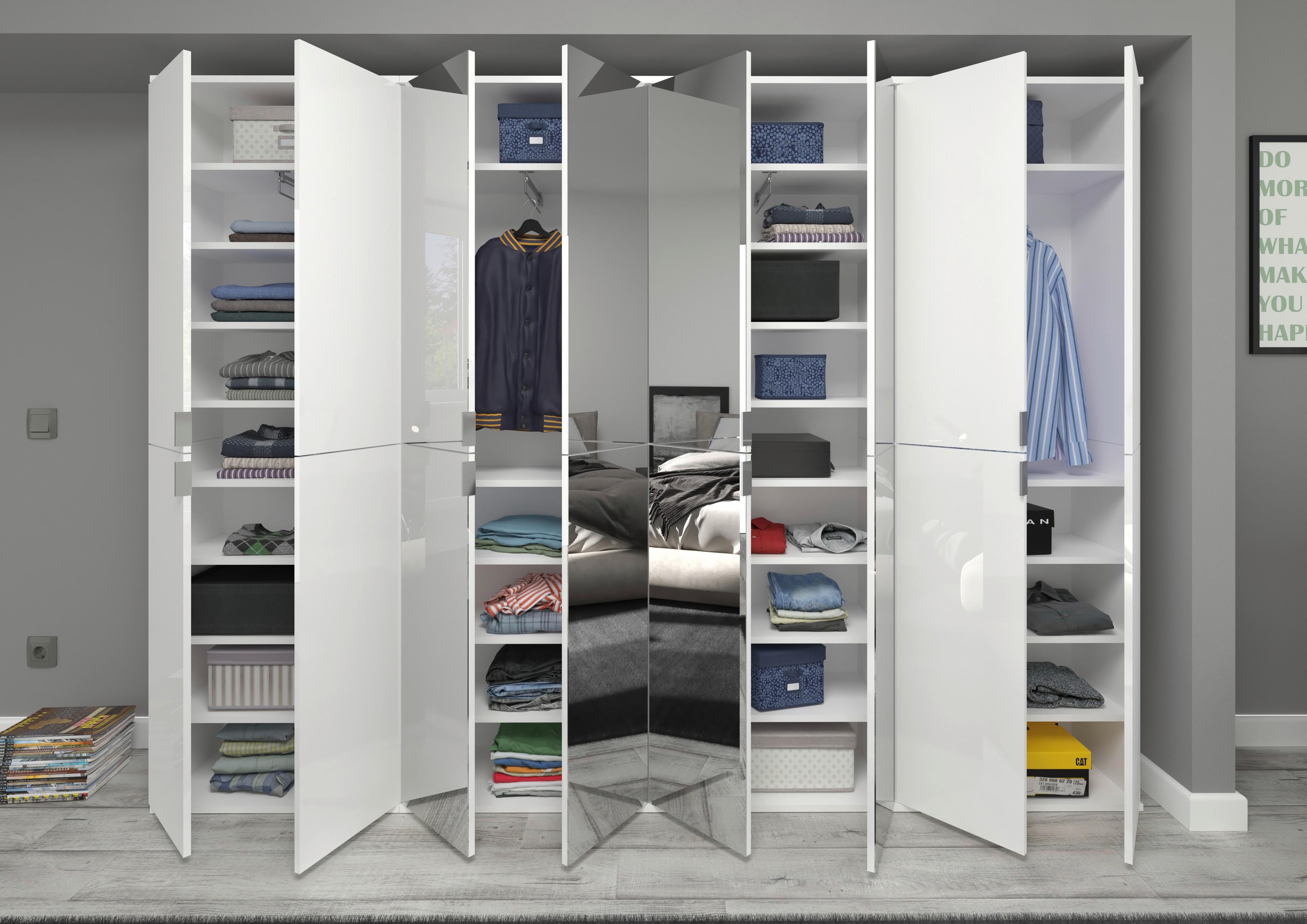 Drehtürenschrank Projekt X Weiß Hg B: 244 cm - Weiß Hochglanz/Weiß, MODERN, Glas/Holzwerkstoff (244/193/34cm) - MID.YOU