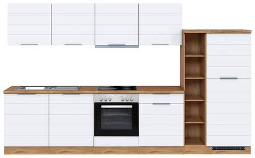 Küchenzeile Florenz mit Geräte B: 330 cm Weiß/Eiche Dekor - Eiche Wotan/Weiß, Design, Holzwerkstoff (330cm) - Held