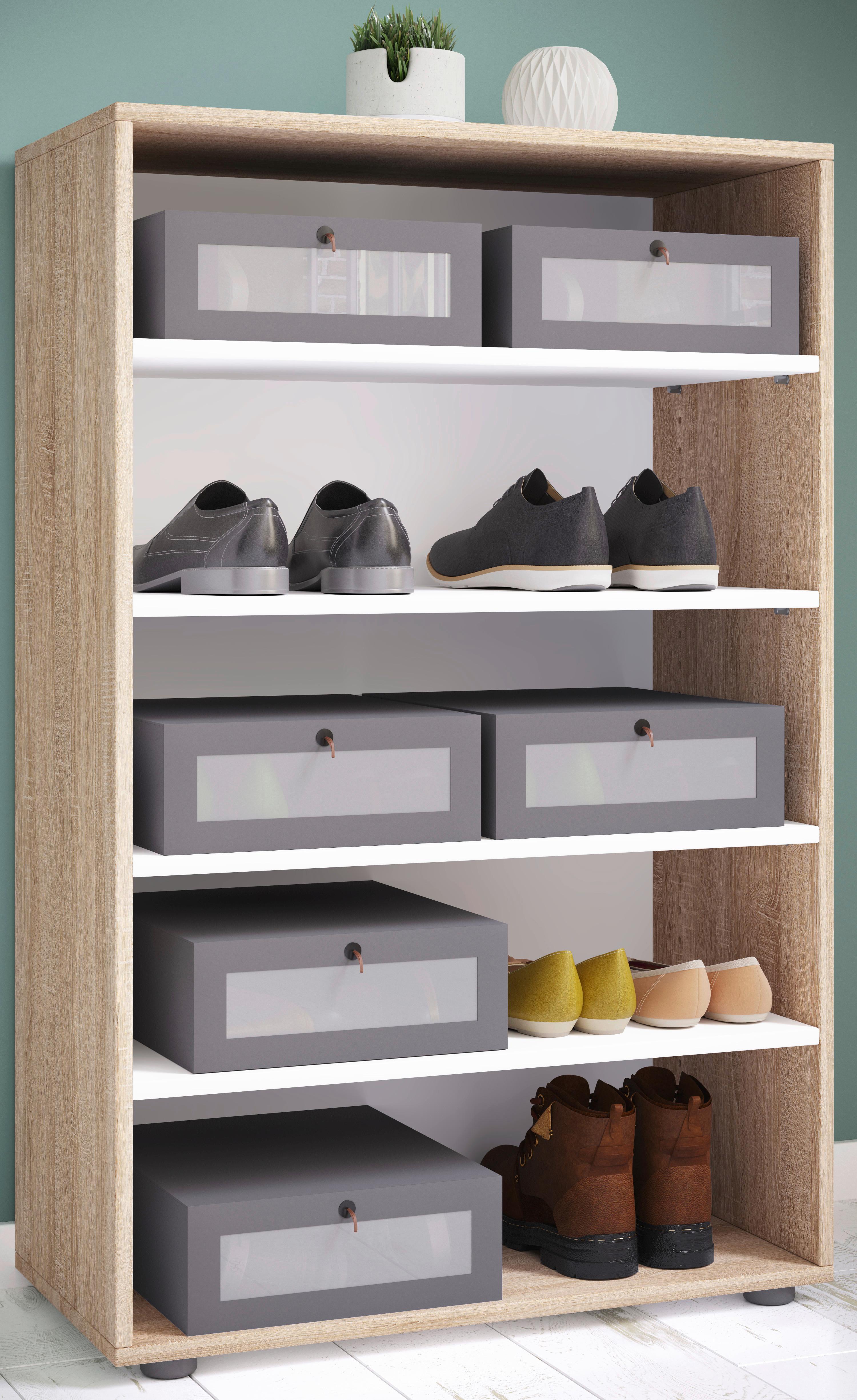 Schuhregal Lona Xl 5 Ablagen Eiche Dekor H: 110 Cm - Schwarz/Sonoma Eiche, KONVENTIONELL, Holzwerkstoff (70/110/37cm) - MID.YOU