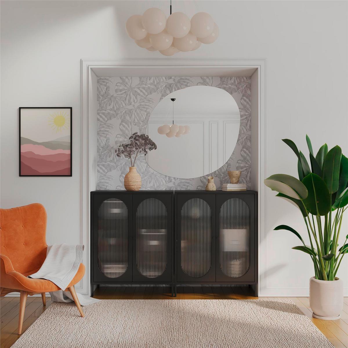 Highboard Luna Schwarz B: 80 cm - Schwarz, Design, Glas/Metall (80/102/40cm) - MID.YOU