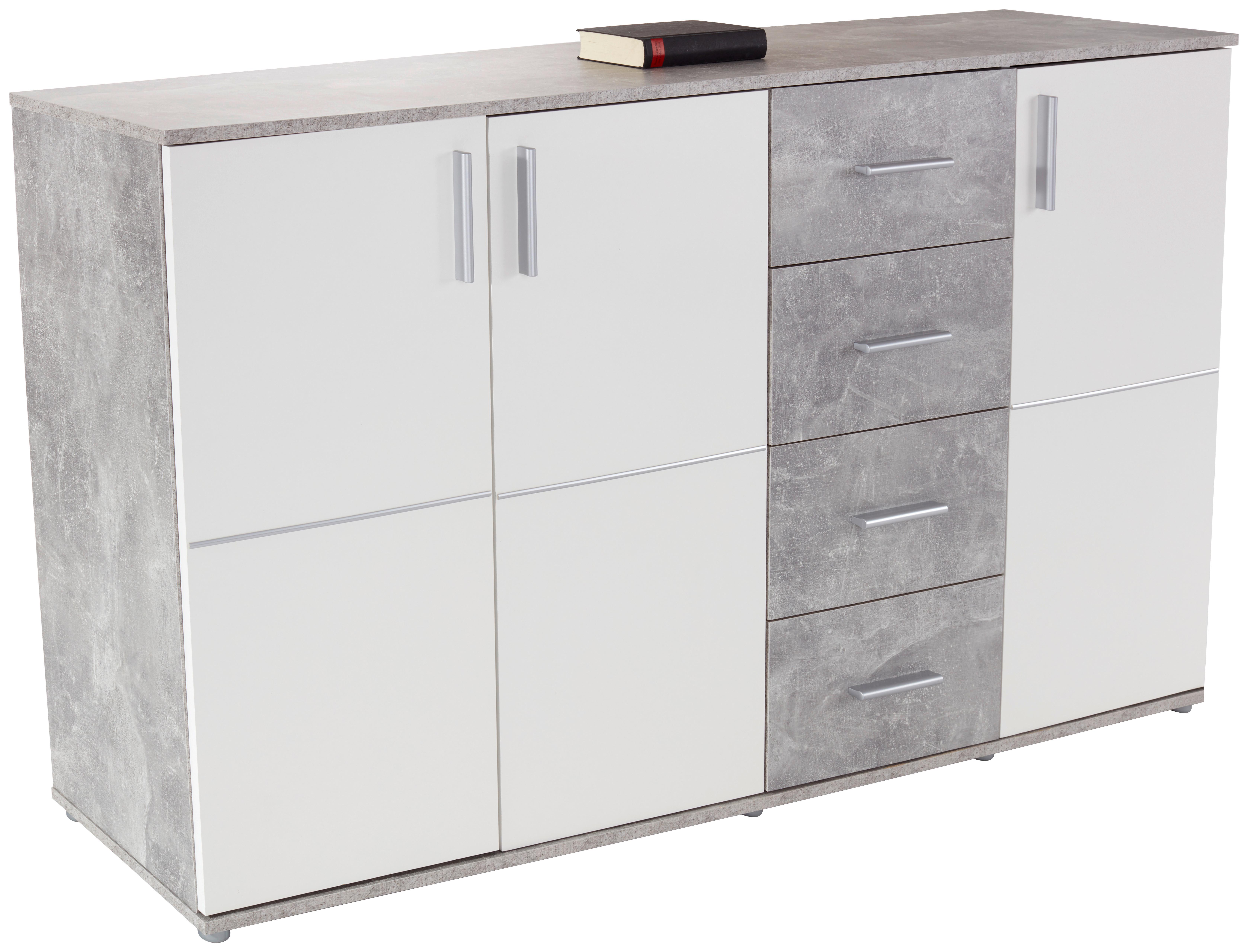 Kommode B: 175,6 cm Ina, Beton Optik/Weiß