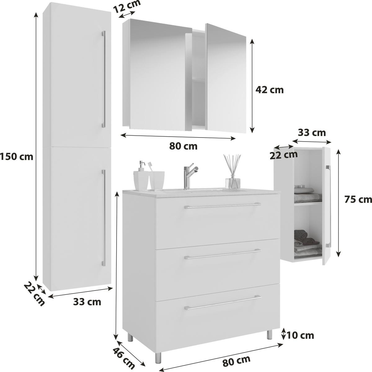 Badezimmer Schubo 5-teilig Schwarz B: 146 Cm - Alufarben/Schwarz, MODERN, Keramik/Holzwerkstoff (146cm) - MID.YOU