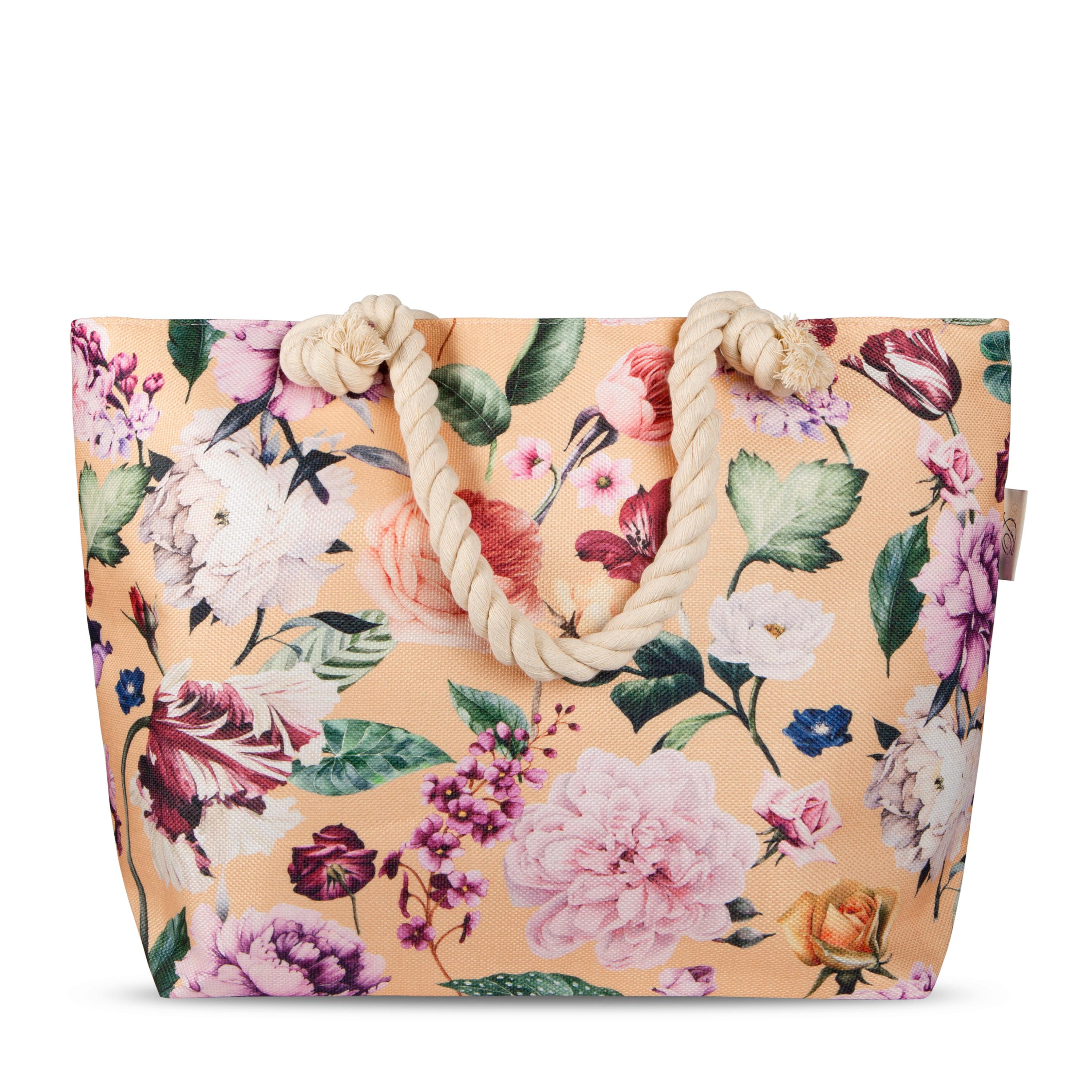 Strandtasche Fiori Gelb Goldfarben 43x60 Cm - Gelb/Goldfarben, KONVENTIONELL, Textil (43/60cm)