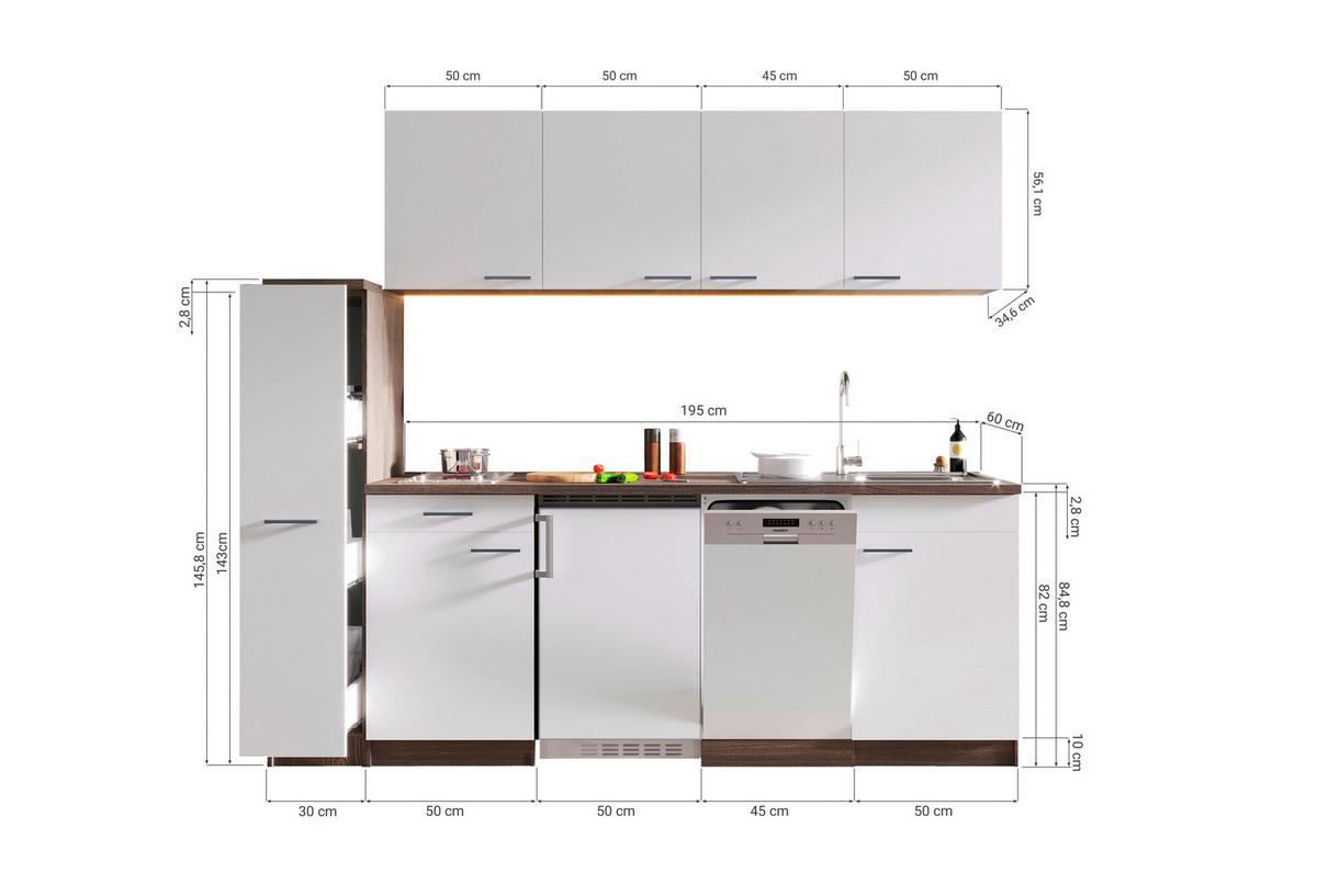 Küchenblock Oliver Singleküche 225 cm - Eichefarben/Weiß, Basics, Holzwerkstoff (225cm) - Respekta