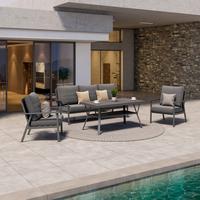 Loungegarnitur Genua Metall/glas - Anthrazit/Schwarz, MODERN, Glas/Textil - Beldano