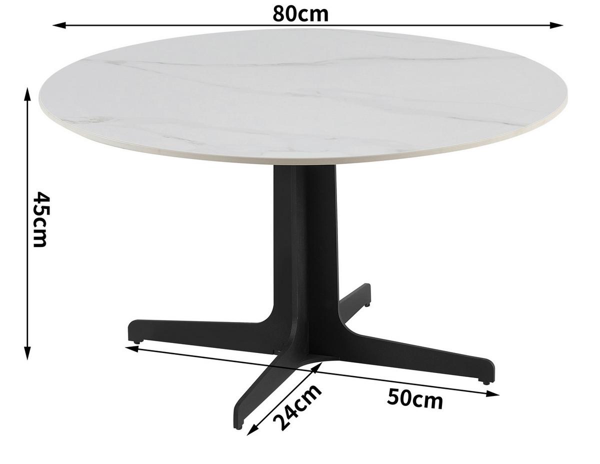 Couchtisch White Pearl 3 - Schwarz/Weiß, MODERN, Keramik/Metall (80/45/80cm)