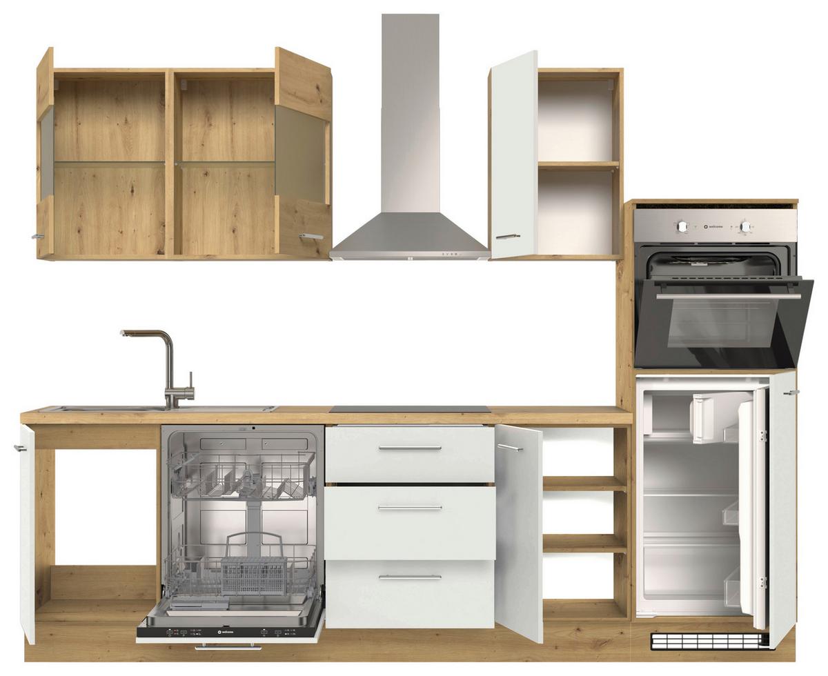 Küchenblock Capri Weiß/Eiche Dekor B: 280 cm - Weiß/Eiche Artisan, Basics, Glas/Holzwerkstoff (280cm) - MID.YOU