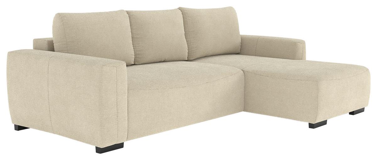 Ecksofa mit Bettfunktion Giro Cord beige, B: 252cm - Beige/Schwarz, Trend, Textil (252/86/170cm)