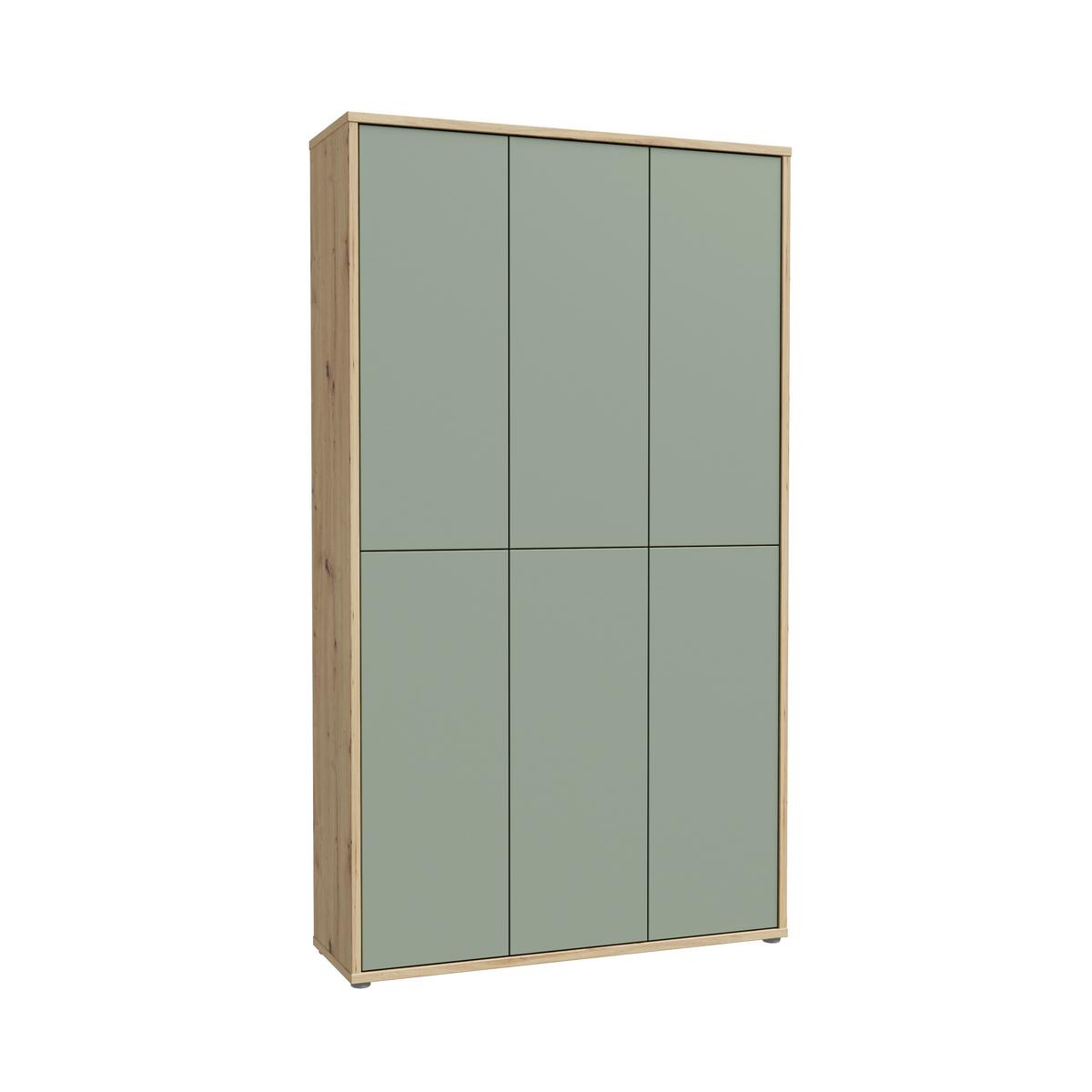 Skříň na boty, pastelově zelená/dub artisan - šedá/šalvějově zelená, Moderní, kompozitní dřevo/plast (109,2/191,9/34,9cm)
