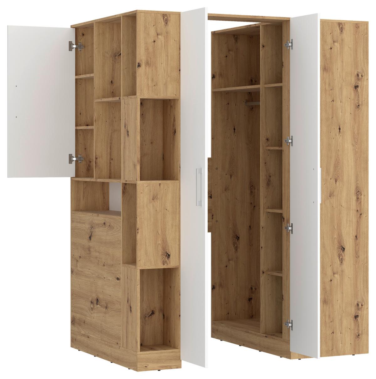 Eckschrank Begehbar Mit Regal 120cm Box, Eiche Dekor/weiß - Weiß/Eiche Artisan, MODERN, Holzwerkstoff (120/205/150cm) - Ondega