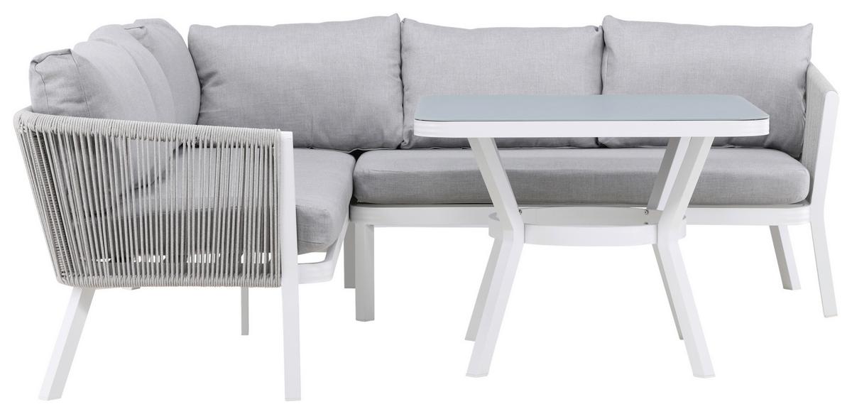 Loungegarnitur Virya - Weiß/Grau, KONVENTIONELL, Textil/Metall - Gardenson
