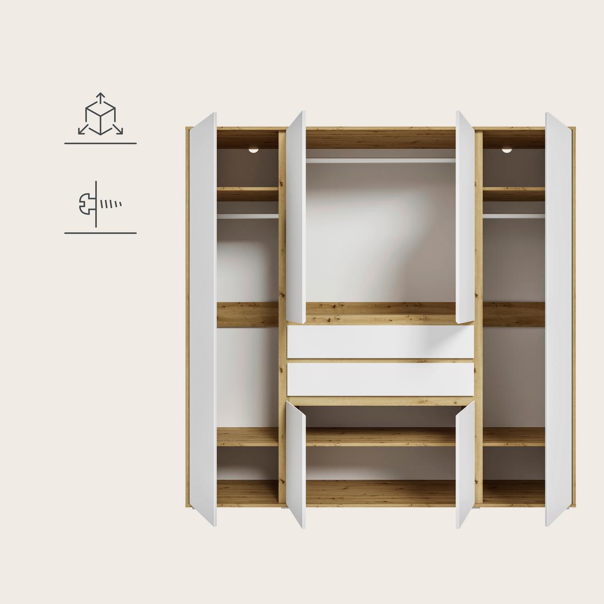 Drehtürenschrank Falun Weiß /Eiche Artisan Dekor B: 197cm - Weiß/Eiche Artisan, MODERN, Holzwerkstoff (197/194/56cm) - MID.YOU