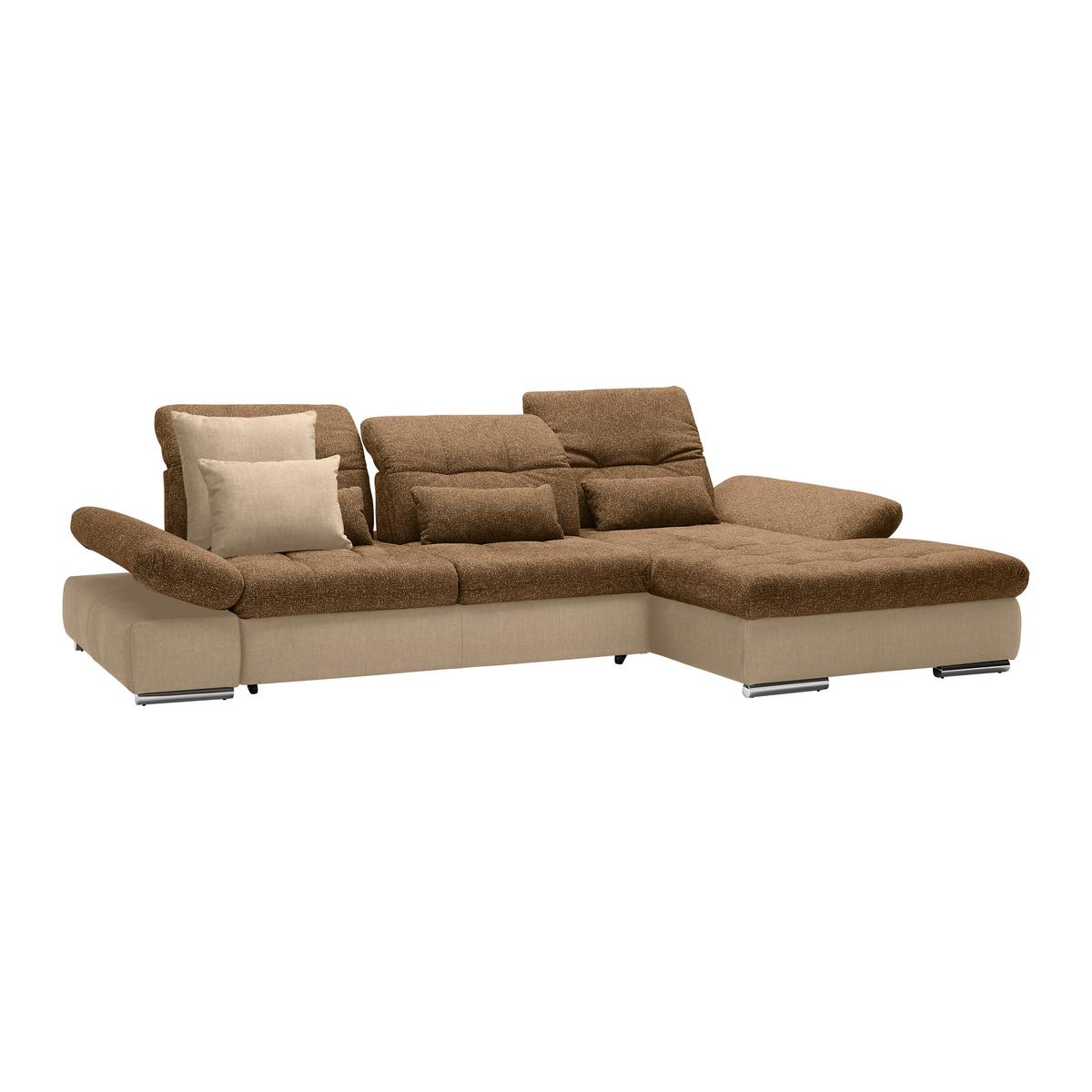 Rohová sedačka SANFINO, pravá, šedohnědá / koňaková - barvy chromu/koňaková, Konvenční, kov/dřevo (305/79-96/199cm) - Premium Living