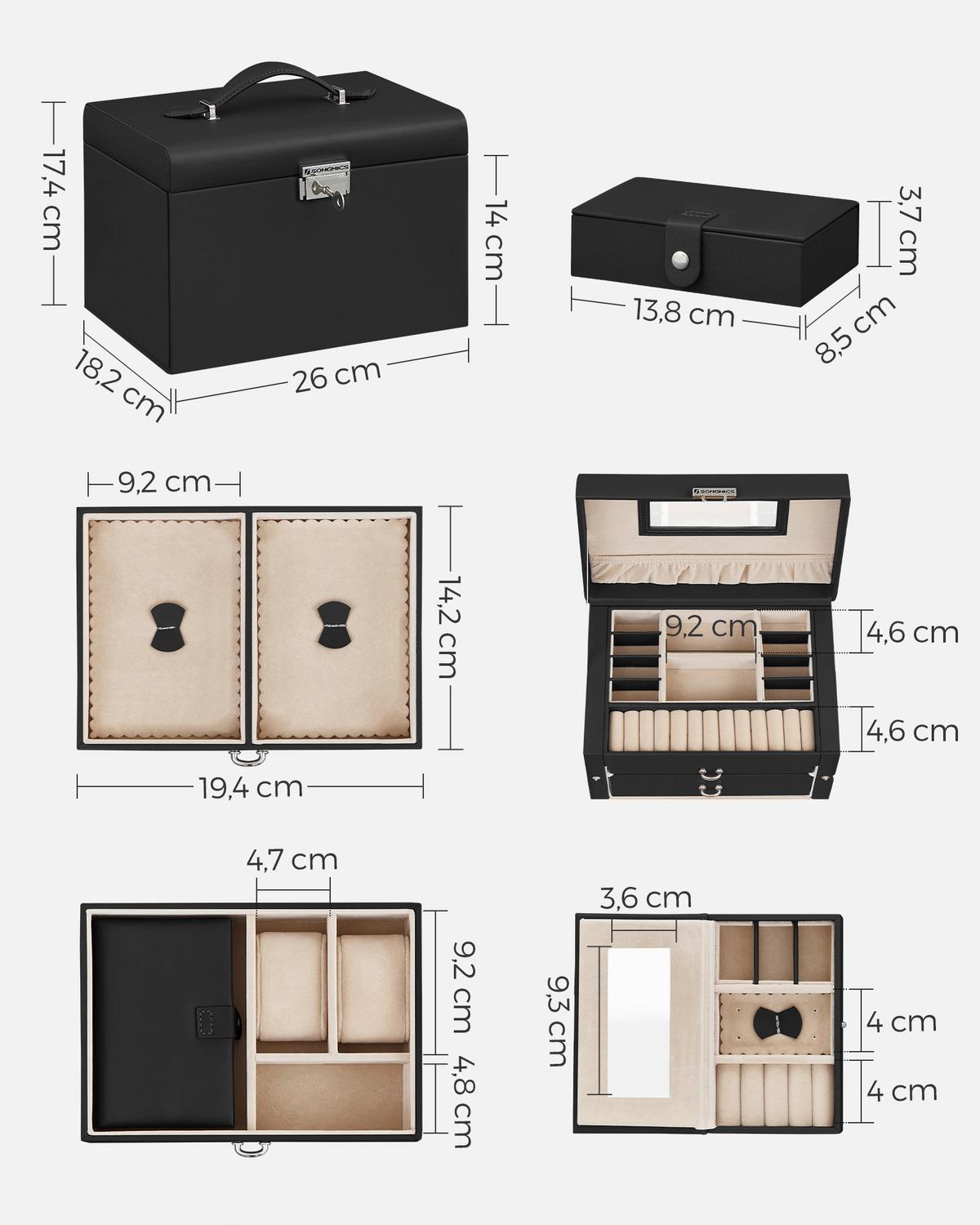 Schmuckkästchen Schwarz B: 26 Cm - Schwarz, LIFESTYLE, Leder/Holzwerkstoff (26/17,4/18,2cm)