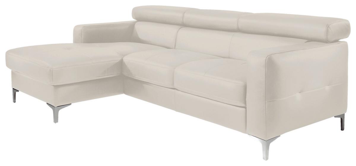 Ecksofa Sammy Hellgrau - Chromfarben/Weiß, Design, Leder (169/226cm) - Livetastic