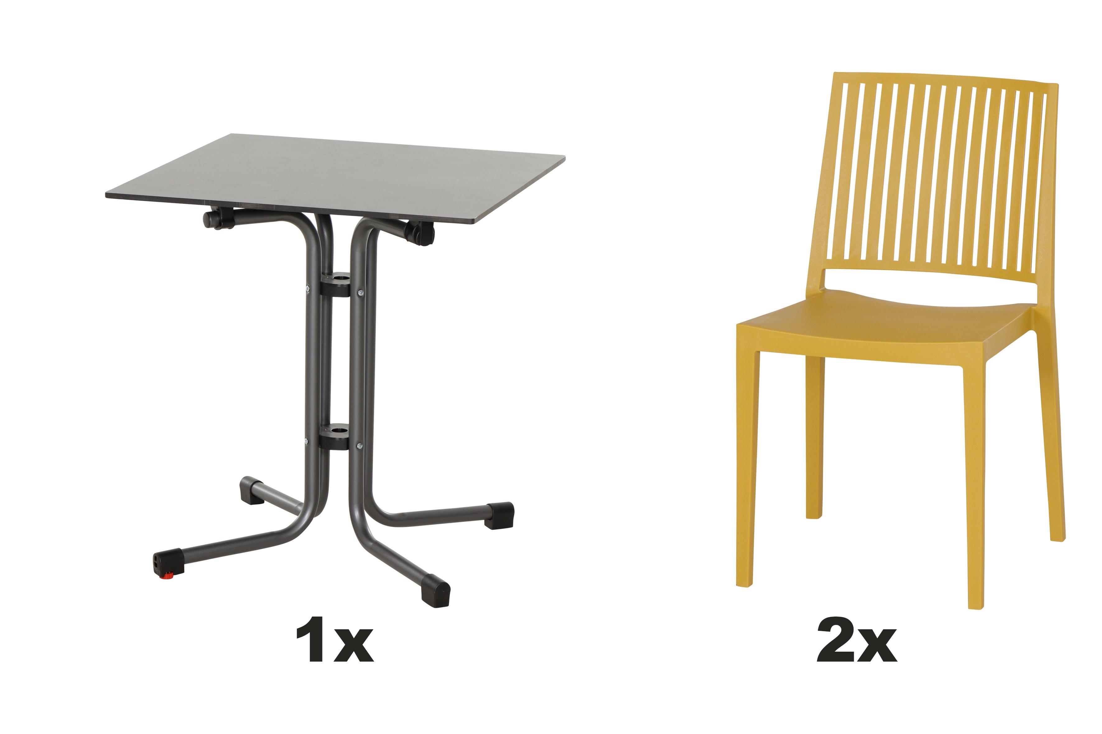 Gartengarnitur T20146 - Anthrazit/Gelb, Basics, Holzwerkstoff/Kunststoff (65/80/65cm) - Siena Garden