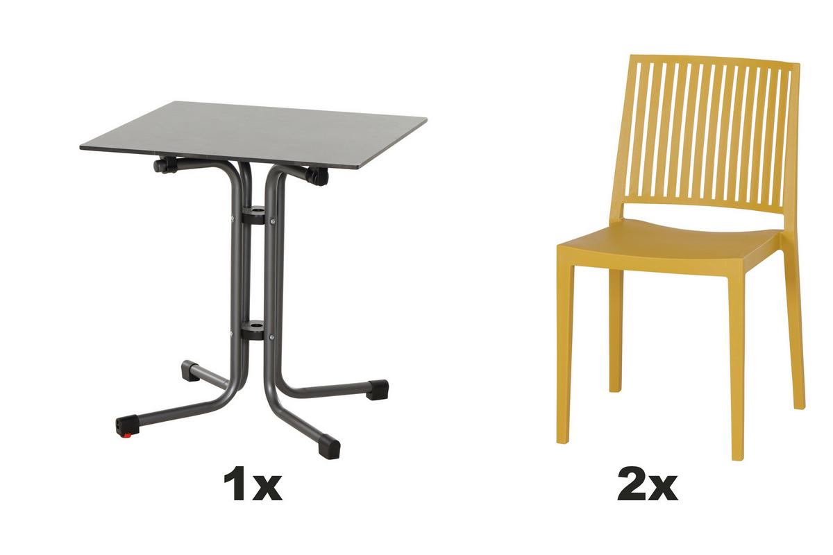 Gartengarnitur T20146 - Anthrazit/Gelb, Basics, Holzwerkstoff/Kunststoff (65/80/65cm) - Siena Garden