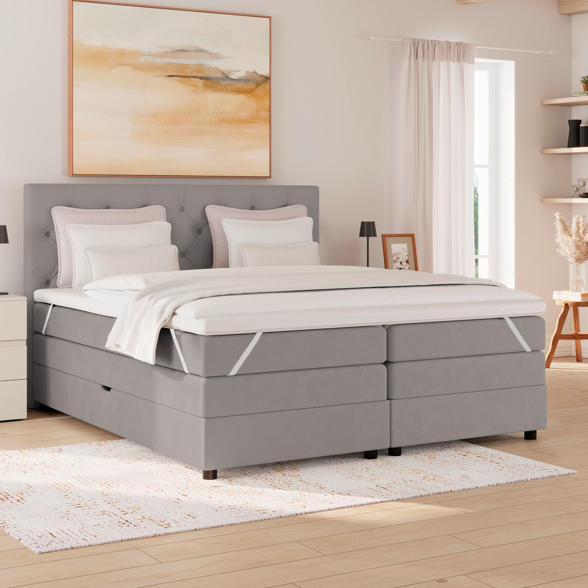 Boxspringbett Elio Silberfarben 180x200 Cm H2 - Silberfarben/Schwarz, ROMANTIK / LANDHAUS, Textil (184/121/212cm) - James Wood