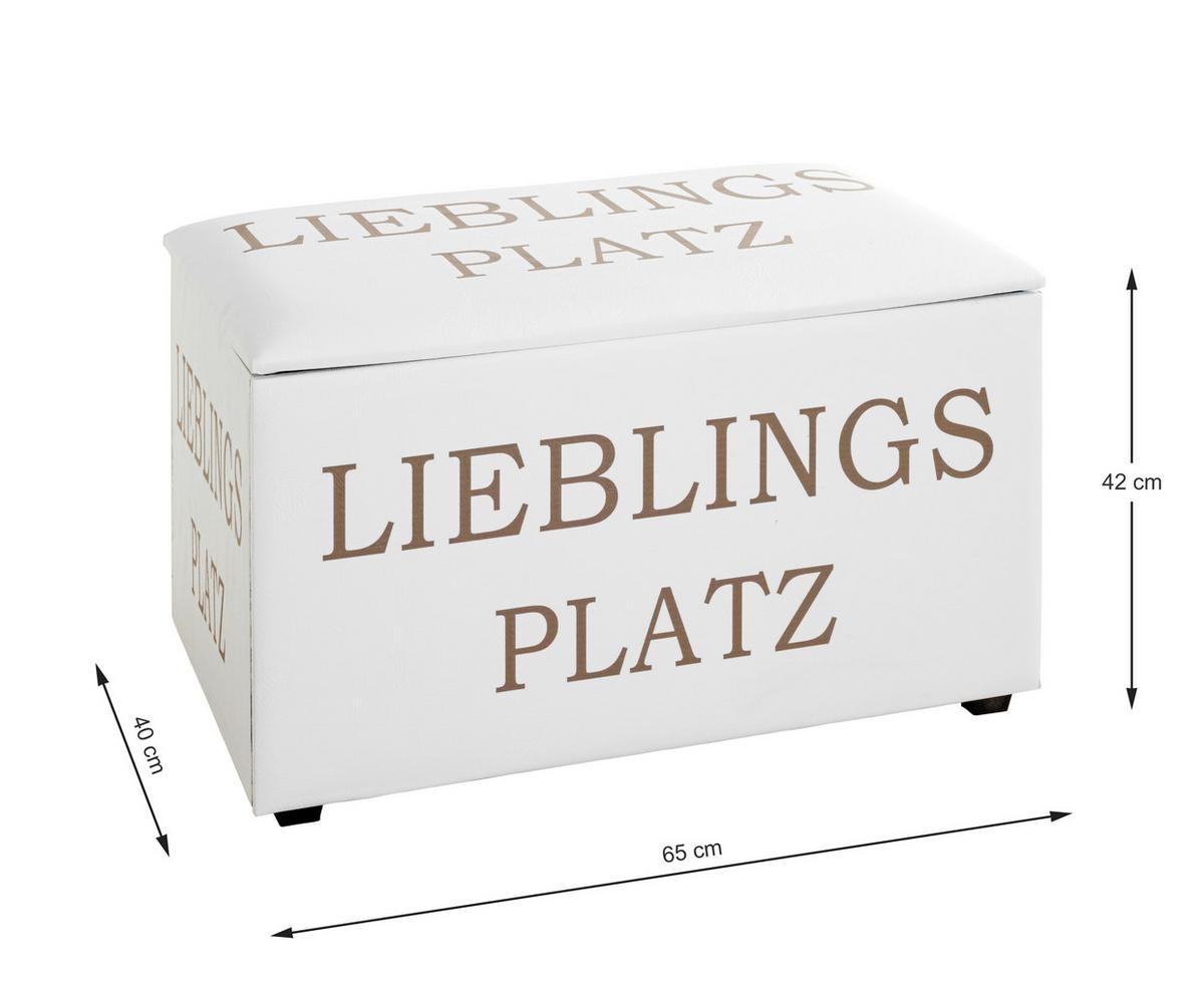 Truhenbank Lieblingsplatz Motiv - Goldfarben/Weiß, Basics, Holzwerkstoff/Textil (65/42/40cm)