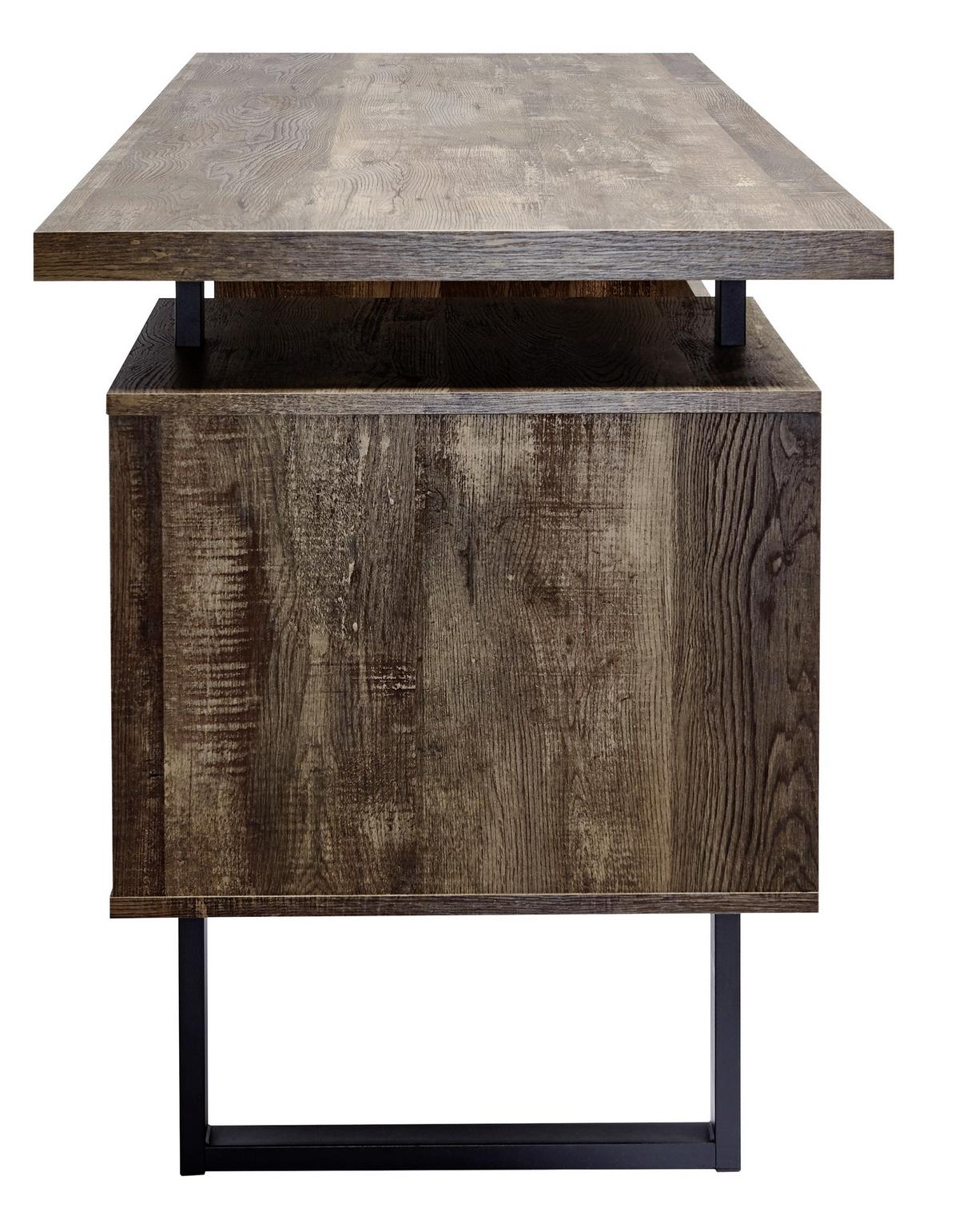 Schreibtisch LxBxH: 152,4x60x76 cm - Eichefarben/Schwarz, Design, Holzwerkstoff/Metall (152,4/60/76cm)