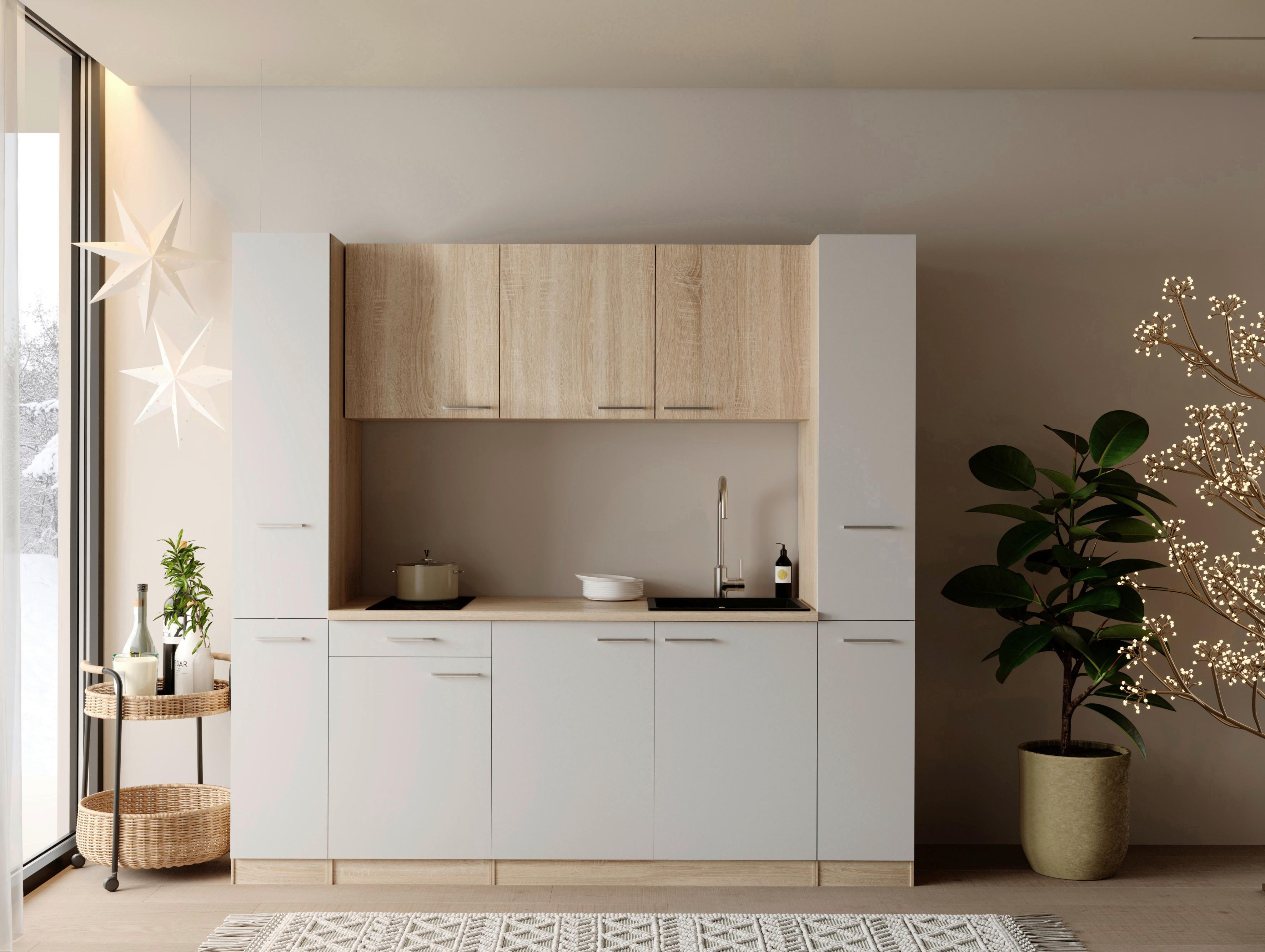 KÜCHENBLOCK Ingrid, Weiß B: 210 cm - Eichefarben/Weiß, Design, Holzwerkstoff (210cm) - Respekta