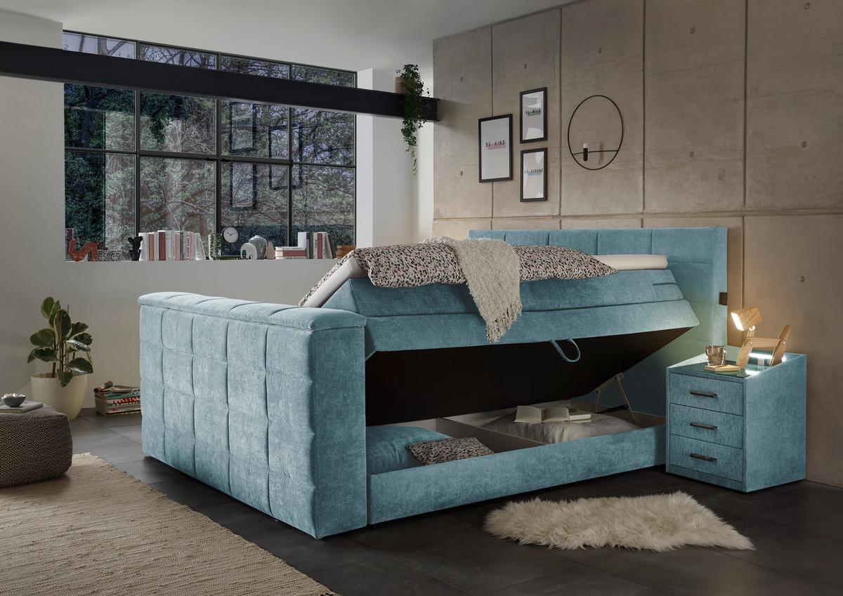 Boxspringbett Mit Bettkasten 180x200 Cm Denver - Blau, KONVENTIONELL, Textil (180/200cm) - Carryhome