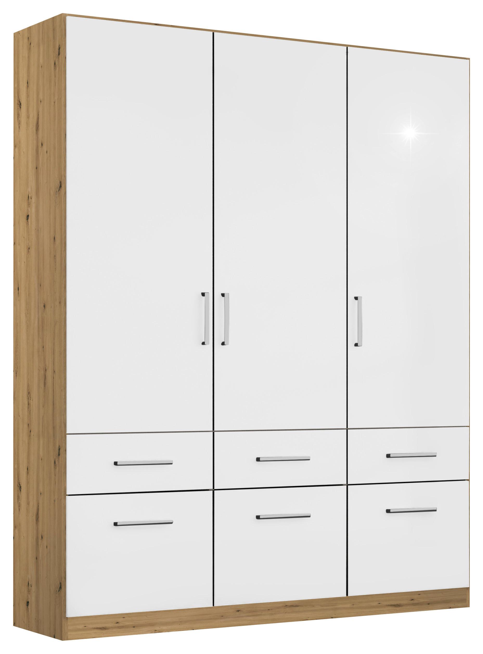 Drehtürenschrank 136 Cm Berlin Eiche Dekor/weiß - Weiß Hochglanz/Eiche Artisan, MODERN, Holzwerkstoff (136/210/54cm) - Rauch Möbel