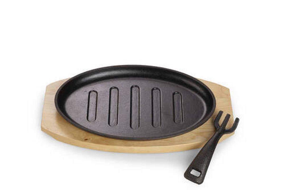 Servierpfanne 28x18 cm Kratzfest Mit Servierbrett - Schwarz/Braun, Basics, Holz/Metall (28/2/18cm) - Echtwerk