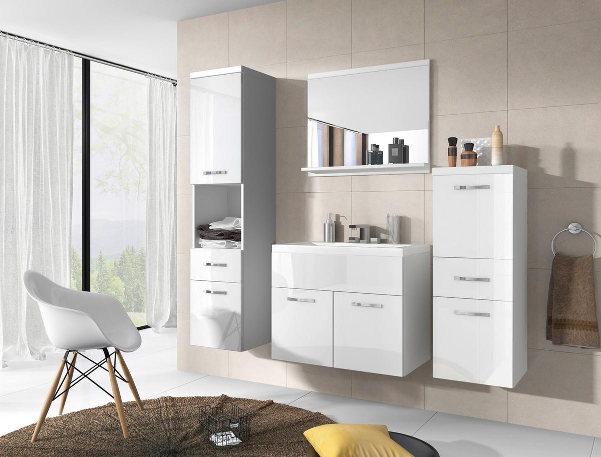 Kúpeľňa 5-dielna, biela - biela/biela s vysokým leskom, Lifestyle, kov/kompozitné drevo (120cm) - P & B