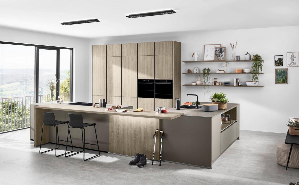 Einbauküche Riga/Eastbourne Frei Planbar Klassisch - Erlefarben/Grau, MODERN, Holzwerkstoff - Vertico
