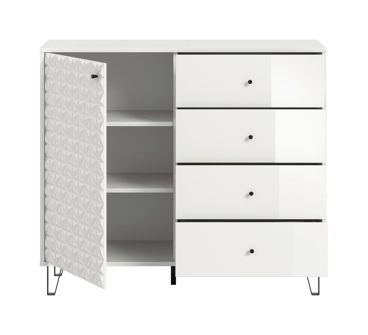Highboard Prisma Weiß Hochglanz B: 110 Cm - Weiß Hochglanz/Schwarz, Design, Holzwerkstoff (110/96/40cm) - Livetastic
