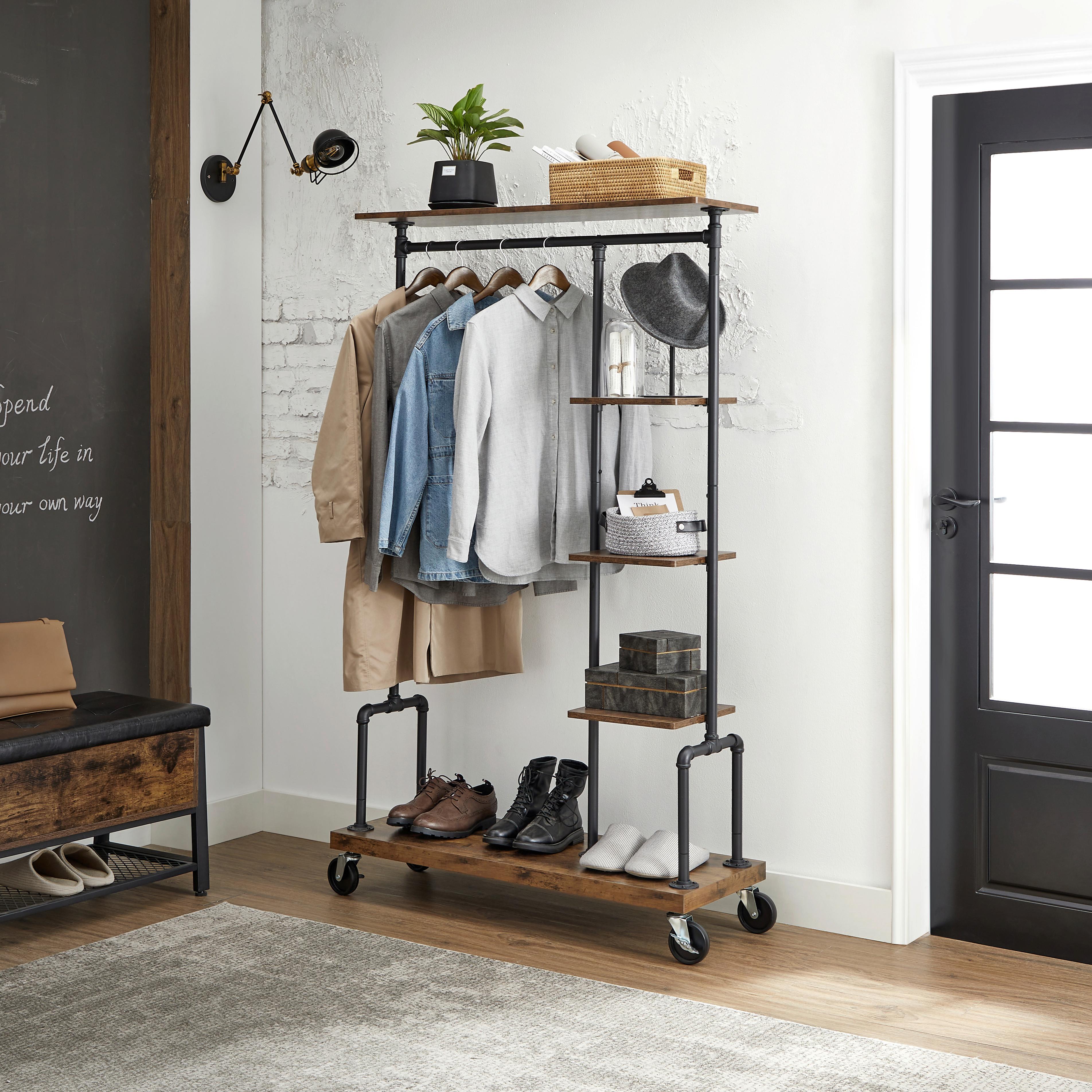 Kleiderwagen Hsr66bxv2 - Schwarz/Braun, Trend, Holzwerkstoff/Metall (103.5/174.5/40cm) - MID.YOU