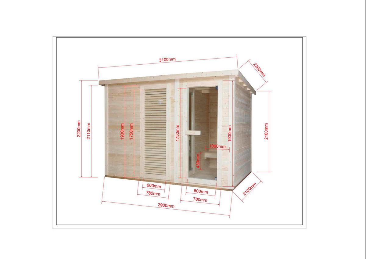 Sauna Vaasa Naturfarben B: 230 cm - Naturfarben, KONVENTIONELL, Holz (310/230/219,5cm) - Sanotechnik