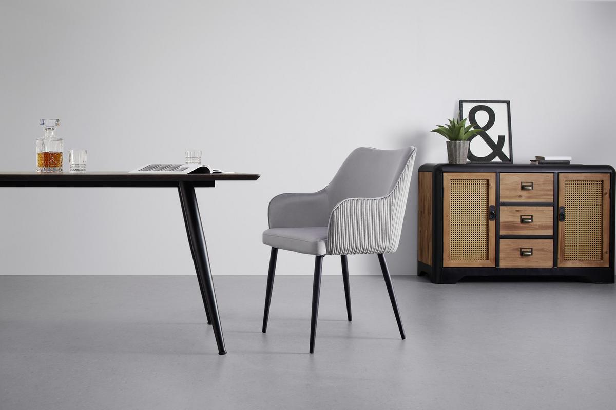 Zamatová stolička Caria sivá - čierna/svetlosivá, Modern, kov/drevo (57/89/60cm) - Bessagi Home