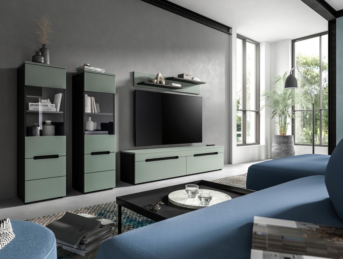 WOHNWAND Canu Graugrün B: 272cm - Schwarz/Graugrün, Design, Holzwerkstoff (272/141/33cm) - Livetastic