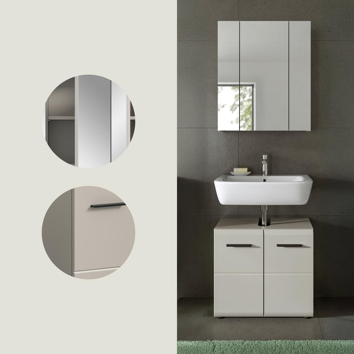 Badezimmer Ice Kaschmir B: 60cm - Kaschmir/Schwarz, Trend, Glas/Holzwerkstoff (60cm) - MID.YOU