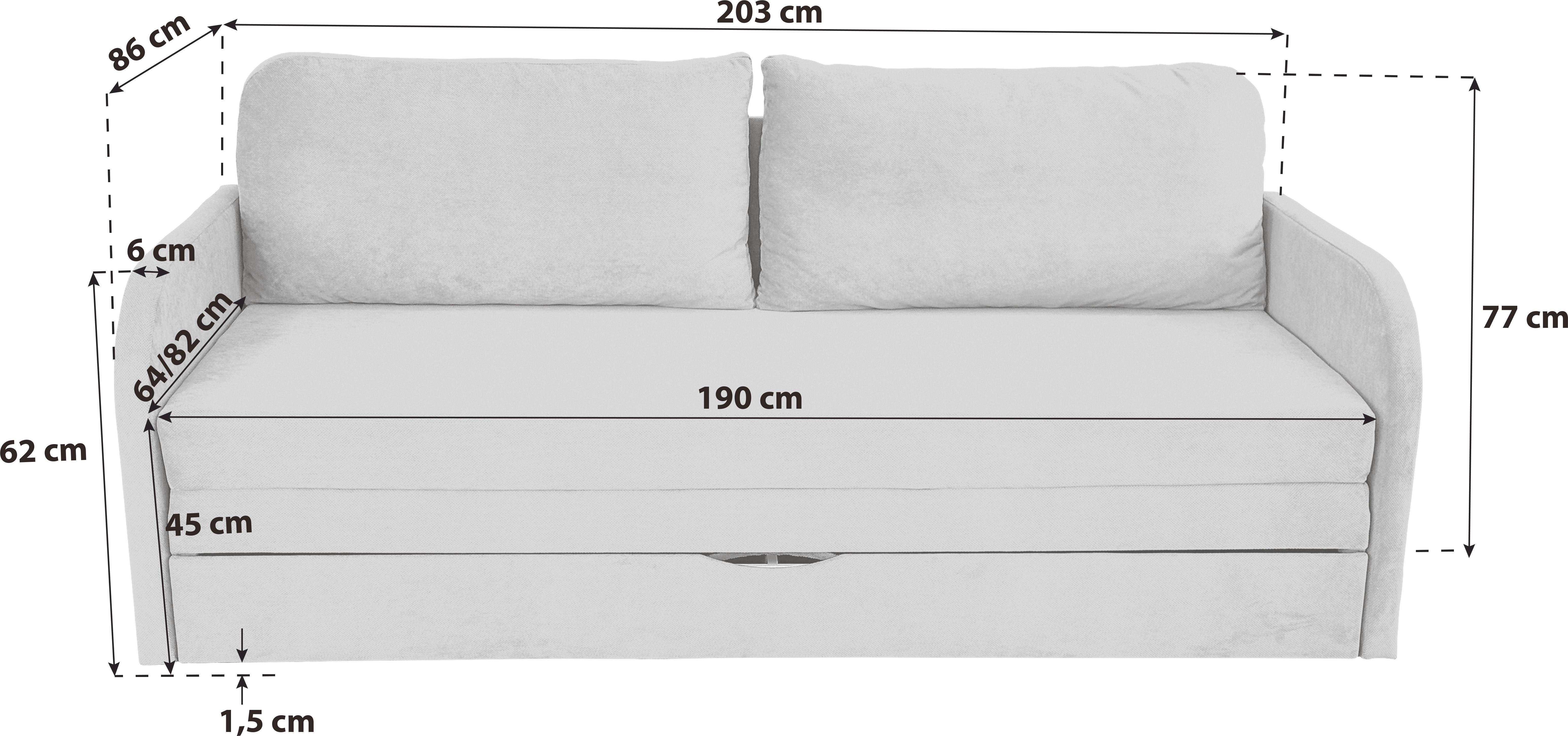 Schlafsofa Milan - Schwarz/Olivgrün, Design, Textil (203/77/86cm) - MID.YOU