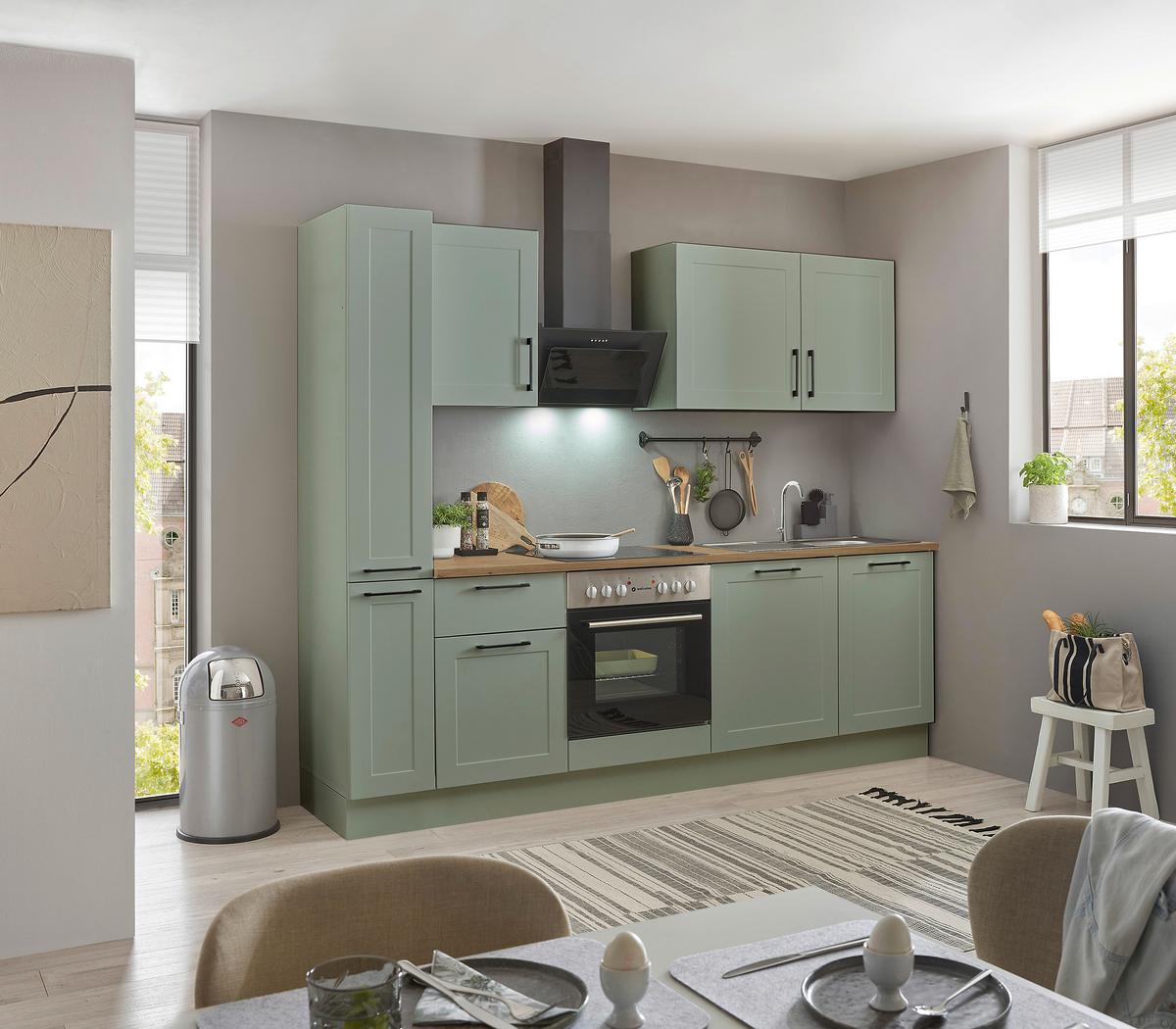 Küchenblock Marseille Grün/Eiche Dekor B: 250 cm - Eiche Artisan/Grün, Design, Holzwerkstoff (250cm) - MID.YOU