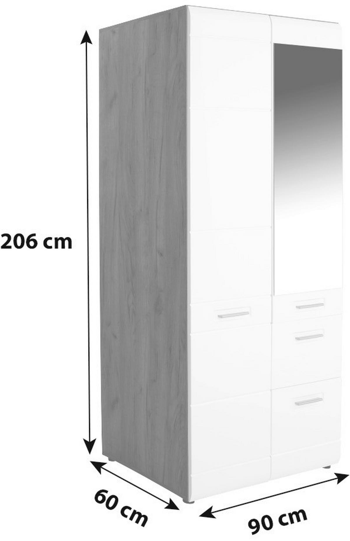 Nyílóajtós Szekrény Avensis New 90/205 Cm - tölgyfa színű/fehér, Konventionell, faalapú anyag (90/205,7/60cm) - Luca Bessoni