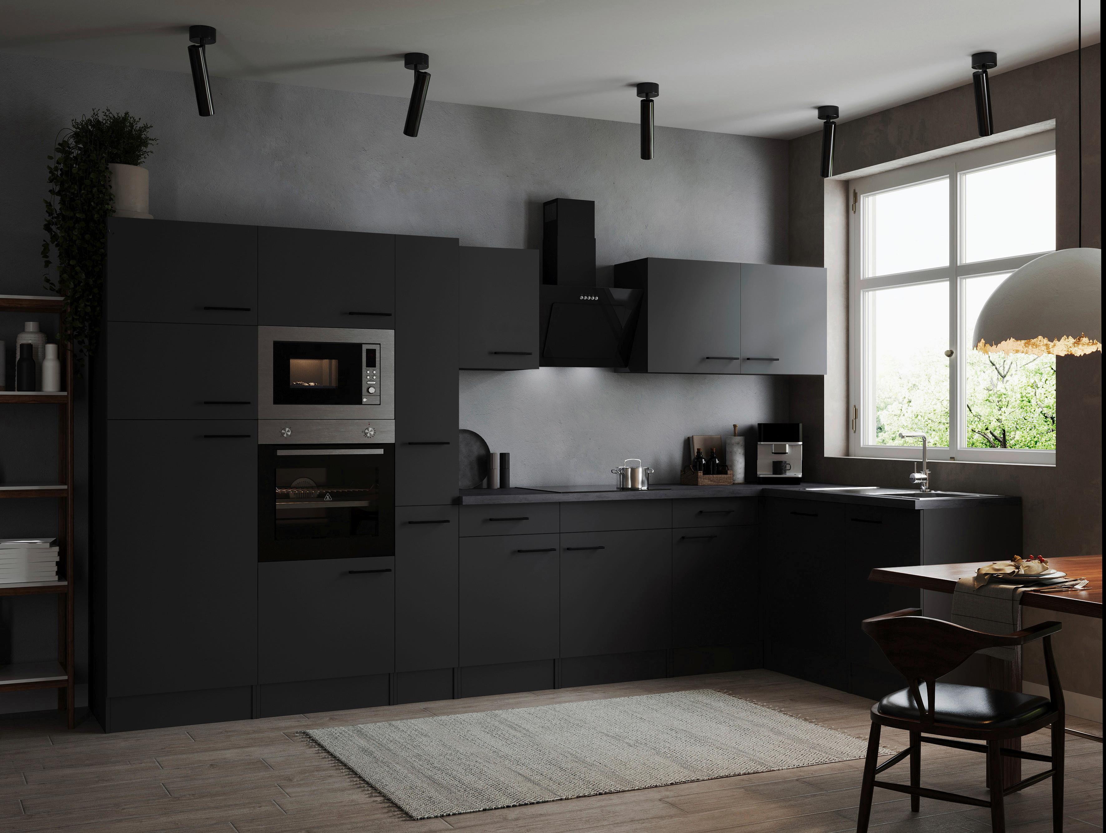 Eckküche Oliver Dunkelgrau S: 370x172cm - Dunkelgrau/Grau, Design, Holzwerkstoff (370/172cm) - Respekta