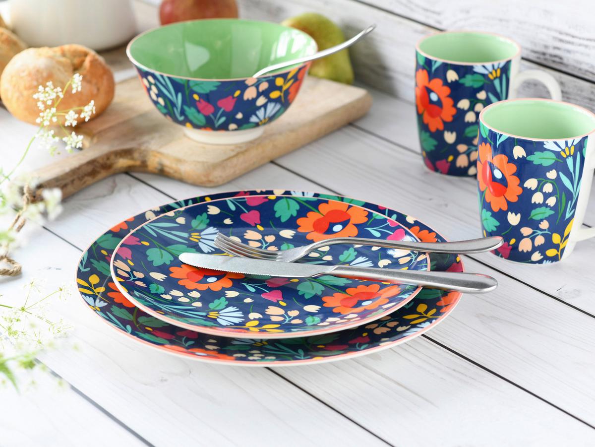 Speisetellerset 12-Tlg. Folklore Blau, Multicolor - Multicolor, Design, Keramik - Creatable