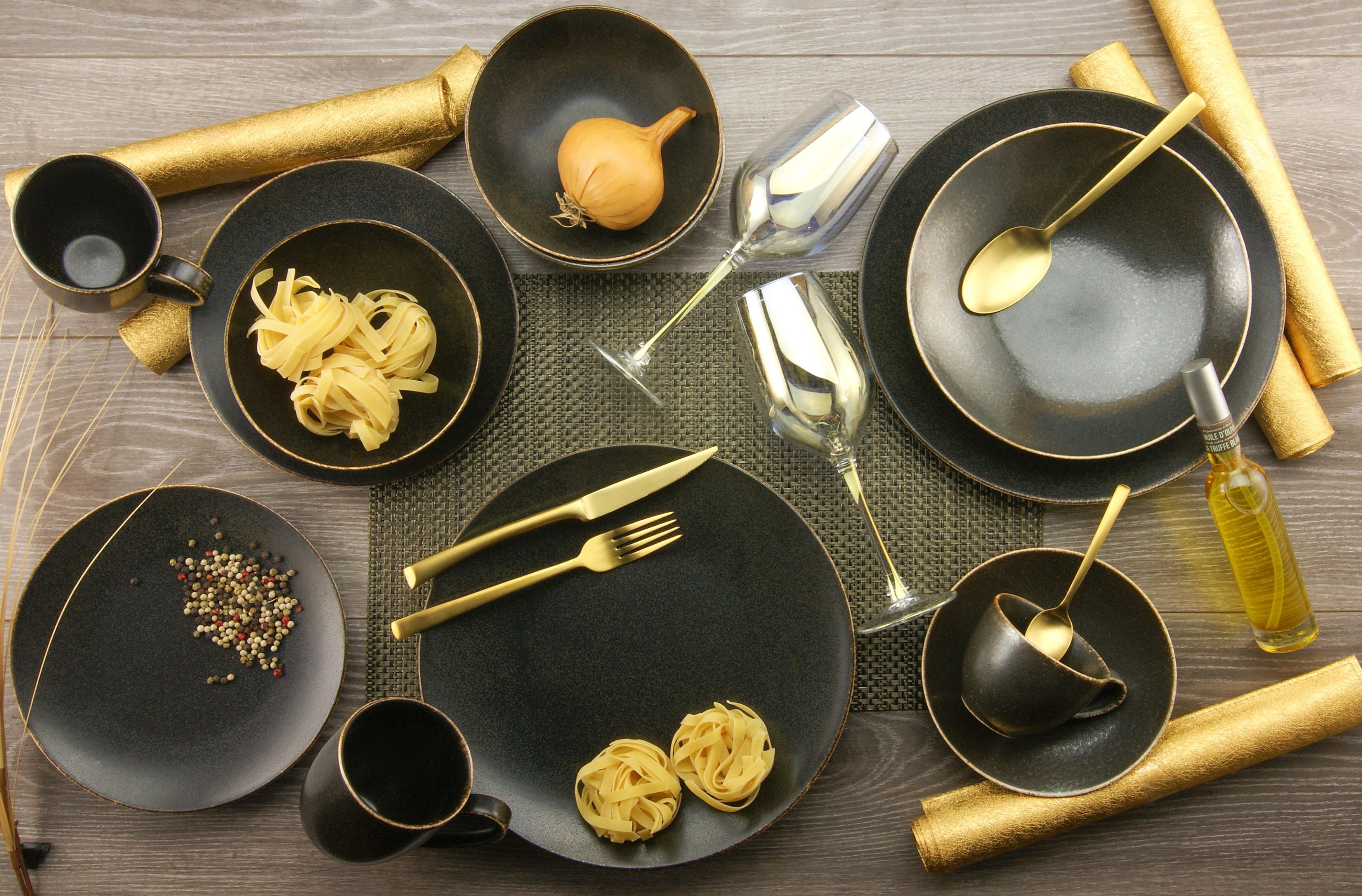 Kombiservice Porzellan Schwarz Goldfarben - Goldfarben/Schwarz, Design, Keramik (33/34/34cm) - Creatable