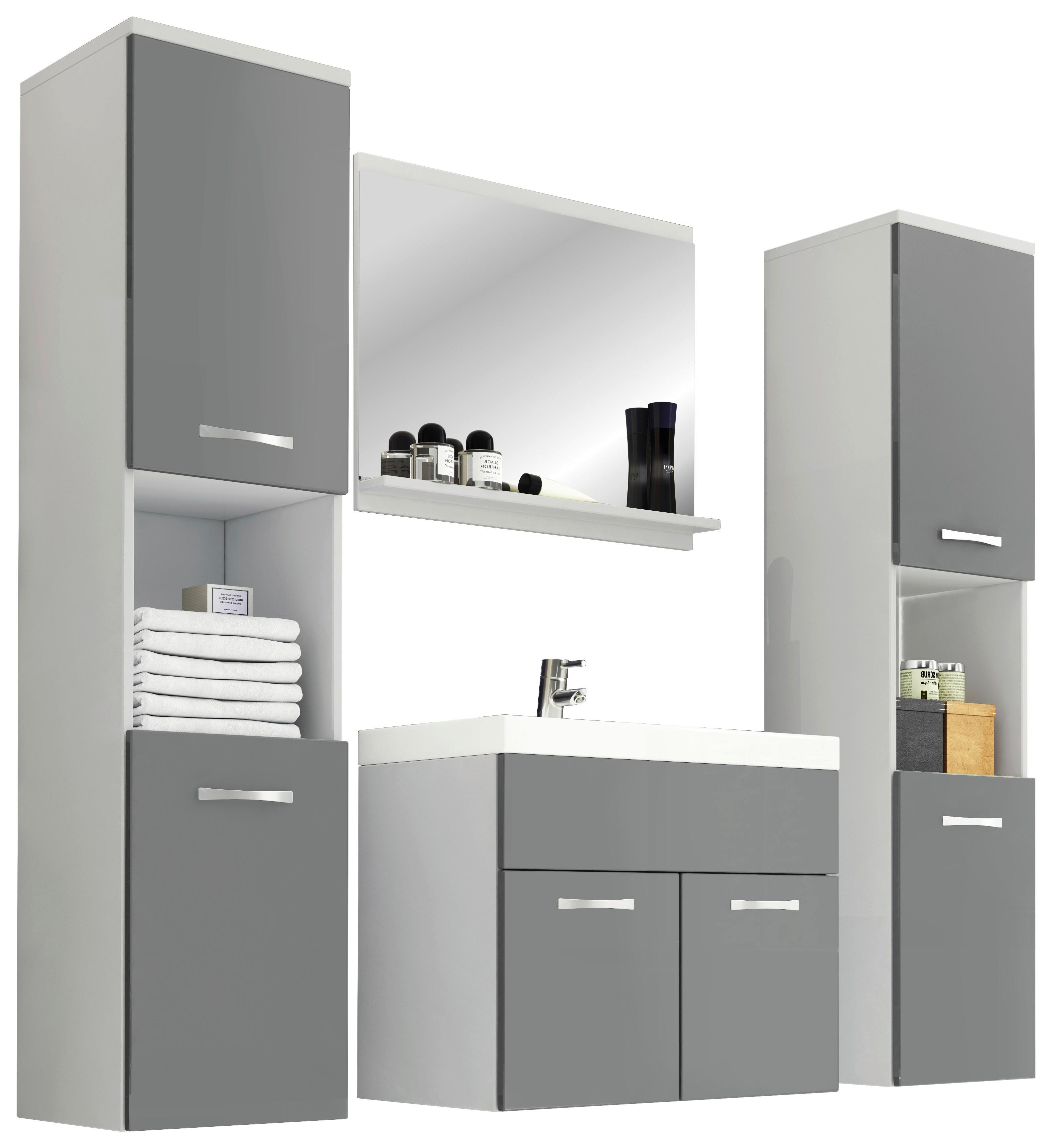 Badmöbel-set Bxhxt:140x133x35cm Montreal Xl Weiß Matt/grau - Weiß/Grau, LIFESTYLE, Holzwerkstoff (120cm) - P & B