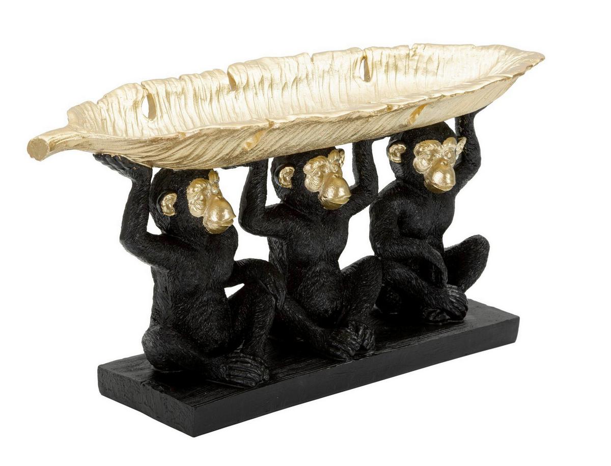 Skulptur Decor Monkey Tris Schwarz, Goldfarben, B: 42 cm - Goldfarben/Schwarz, Basics, Kunststoff (42/20/15.7cm)