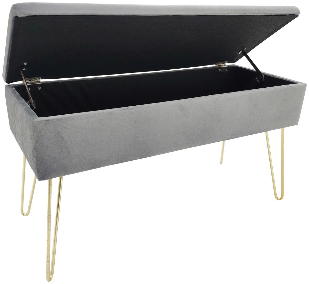 Hockerbank Scarlett Vlies Grau H: 42 cm inkl. Stauraum - Goldfarben/Grau, Design, Textil (75/42/30cm) - Echtwerk
