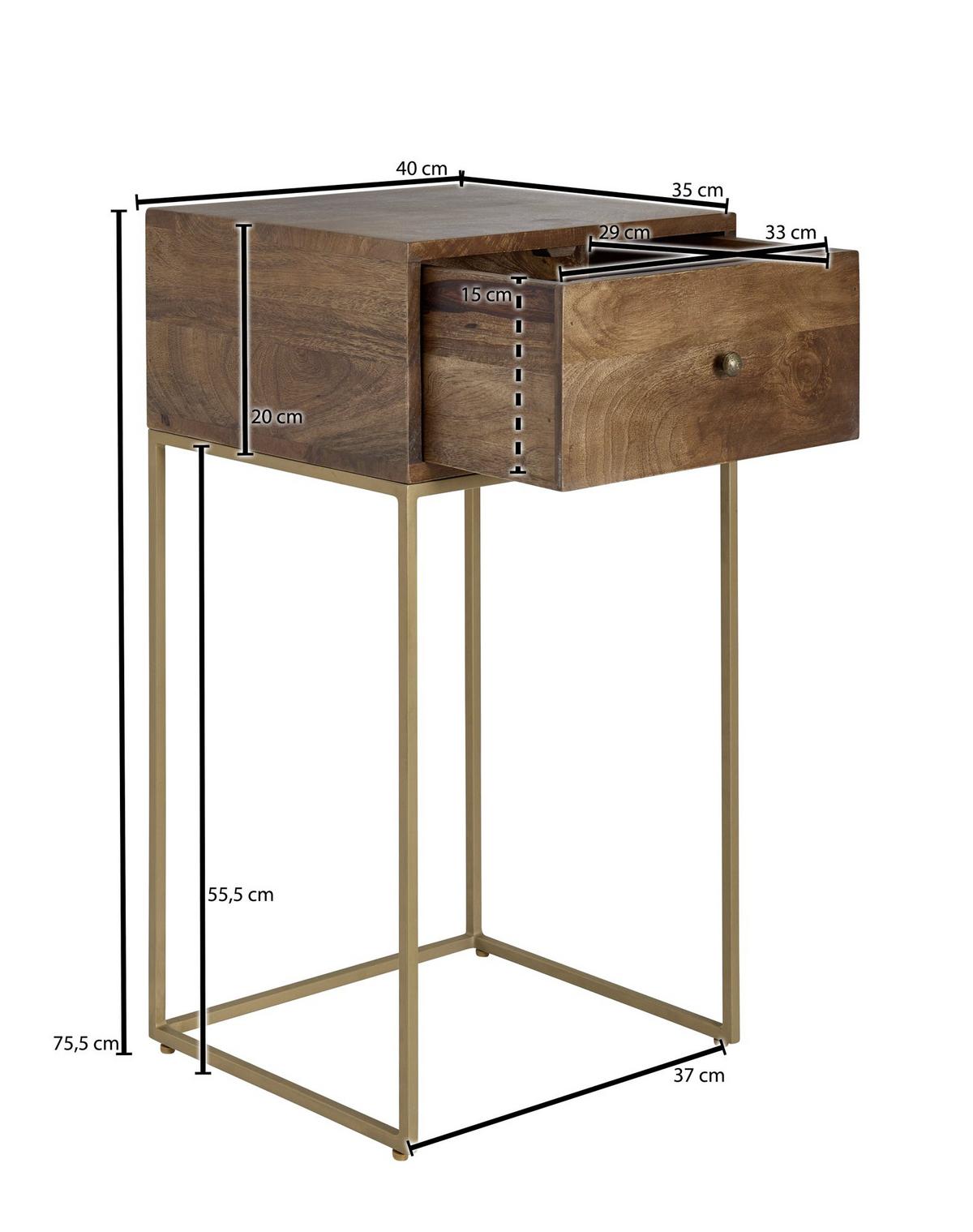 Nachtkästchen Braun Mangoholz Massiv H: 76 Cm - Goldfarben/Braun, MODERN, Holz (40/76/35cm) - MID.YOU