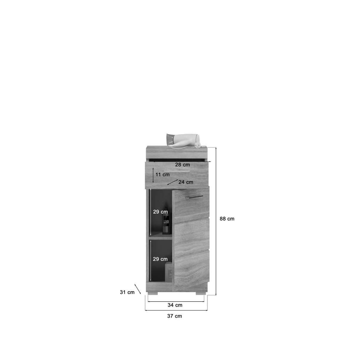 Badezimmer Unterschrank Soul Bxh 37x88 Cm - Silbereichenfarben, MODERN, Holzwerkstoff (37/88/31cm) - MID.YOU