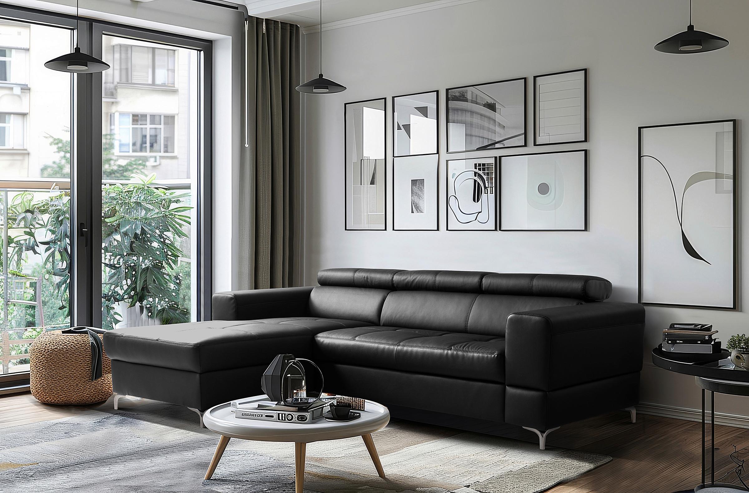 Ecksofa Torino Teilleder schwarz 173x247 - Schwarz, Design, Leder/Textil (173/247cm) - Livetastic