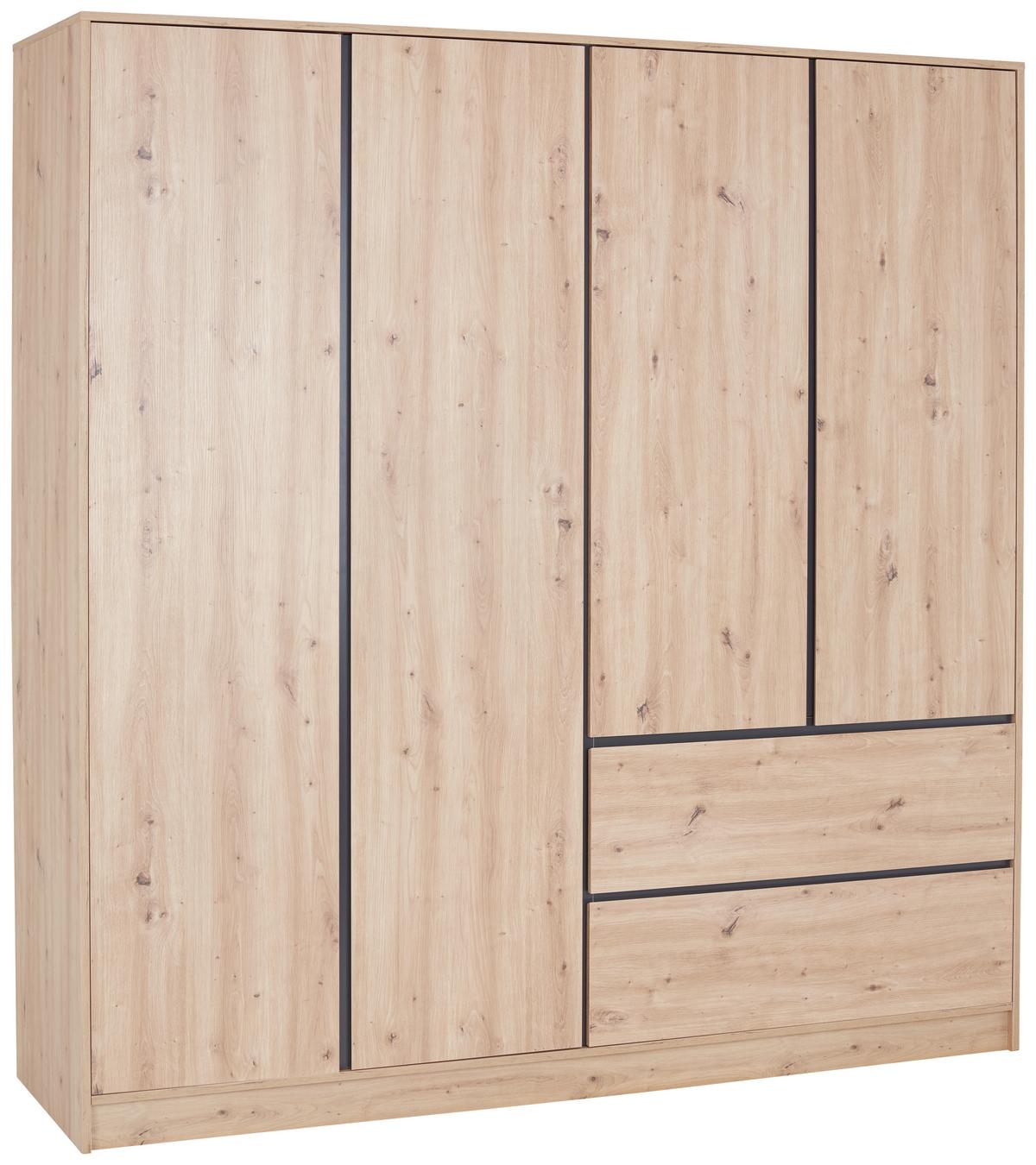 Kleiderschrank Basit - Eiche Artisan, KONVENTIONELL, Holzwerkstoff (195/205,5/56,6cm)