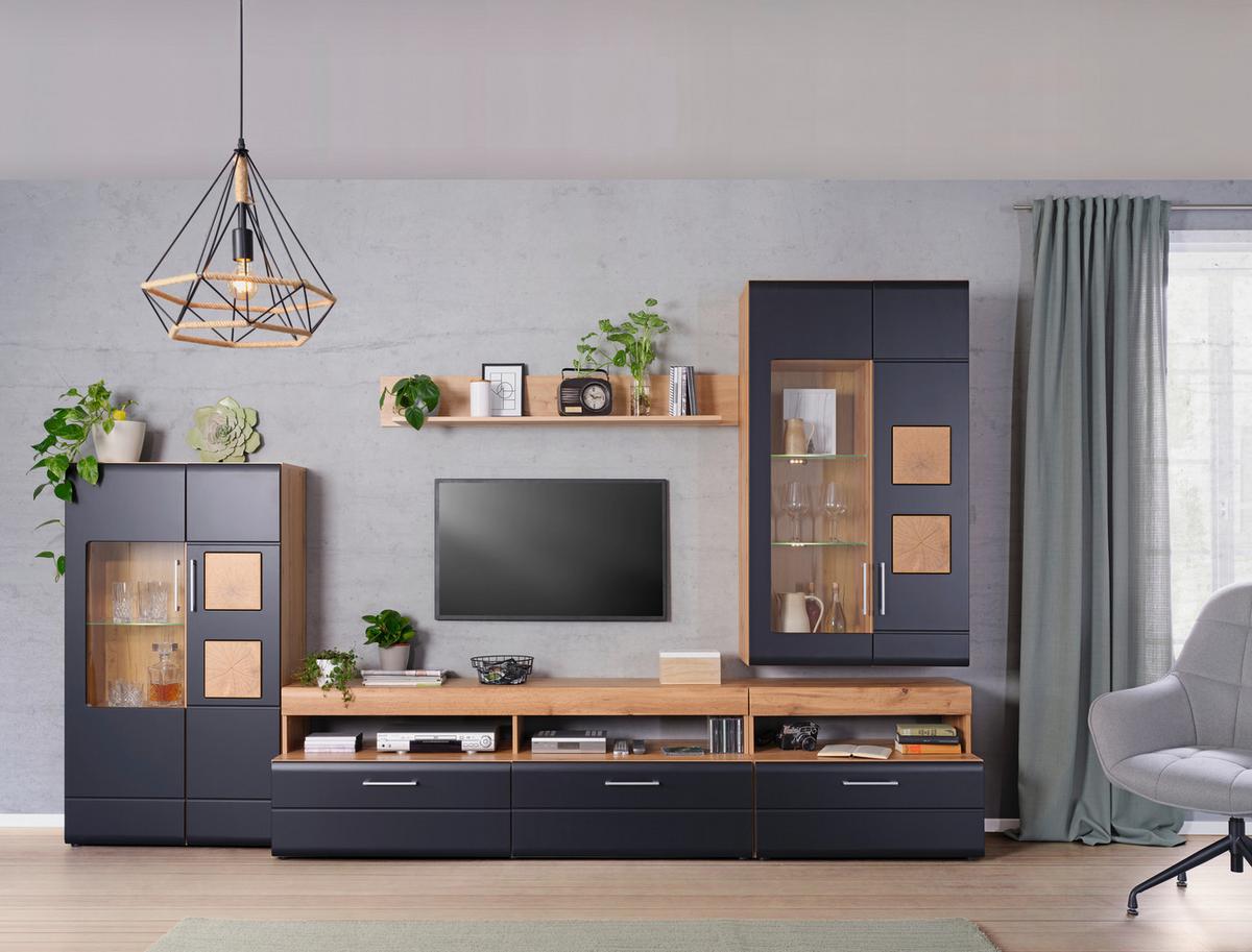 OBÝVACÍ STĚNA SONATE - černá/barvy dubu, Konvenční, kov/kompozitní dřevo (330/208/52cm) - Mömax